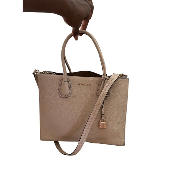 Michael Kors Mercer Beige Saffiano Leather Top Handle Bag Gold Hardware Sz L - Picture 6 of 14